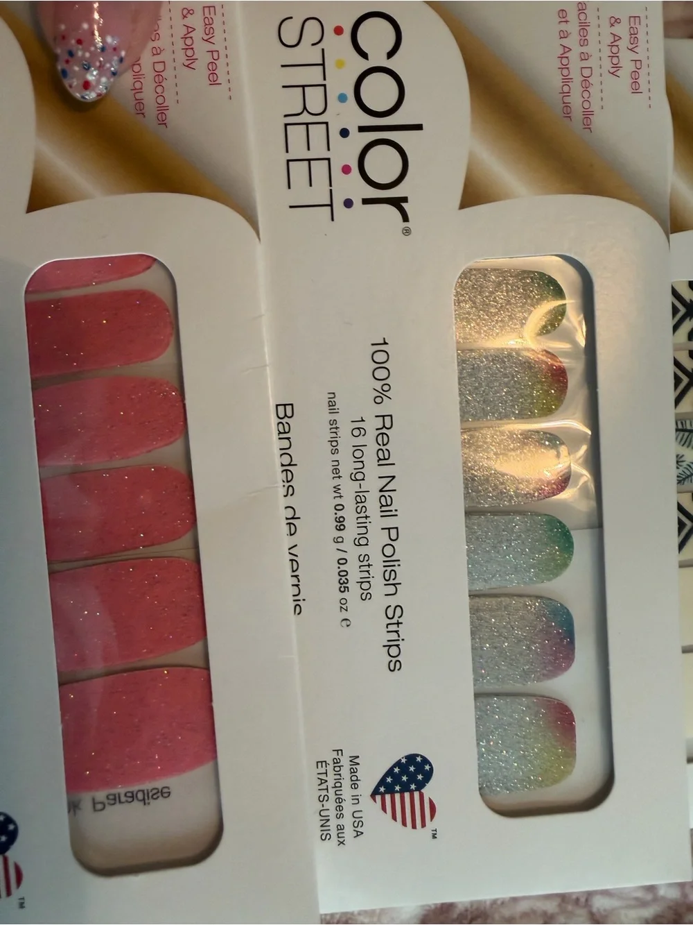 Color Street Glitter Pink, Teal & Black Nail Polish Strips